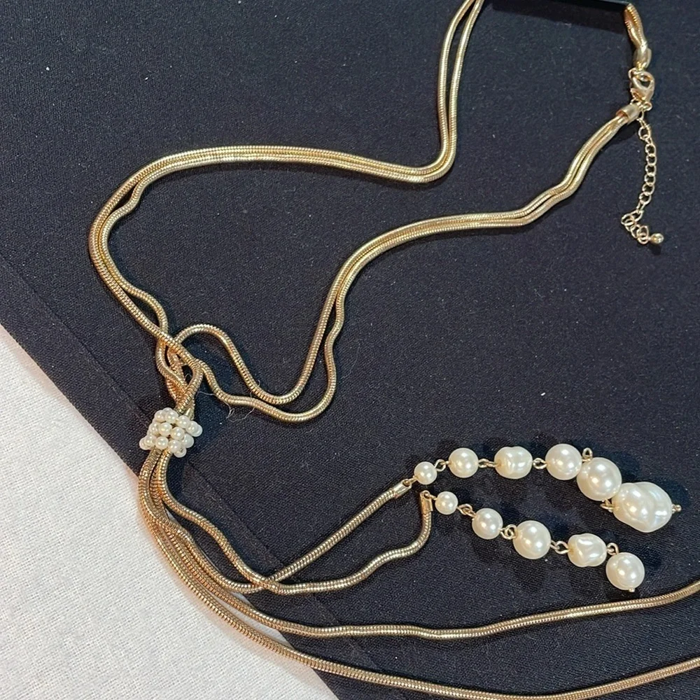 Bundle of 2 Gold Pearl Necklace & 3 Bangle Bracelets Ophelia Roe NWT